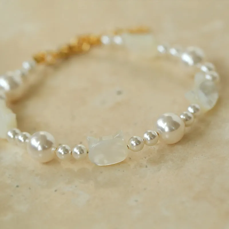 Cute Cat Swarovski Pearl Bracelet