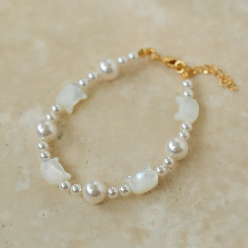 Cute Cat Swarovski Pearl Bracelet