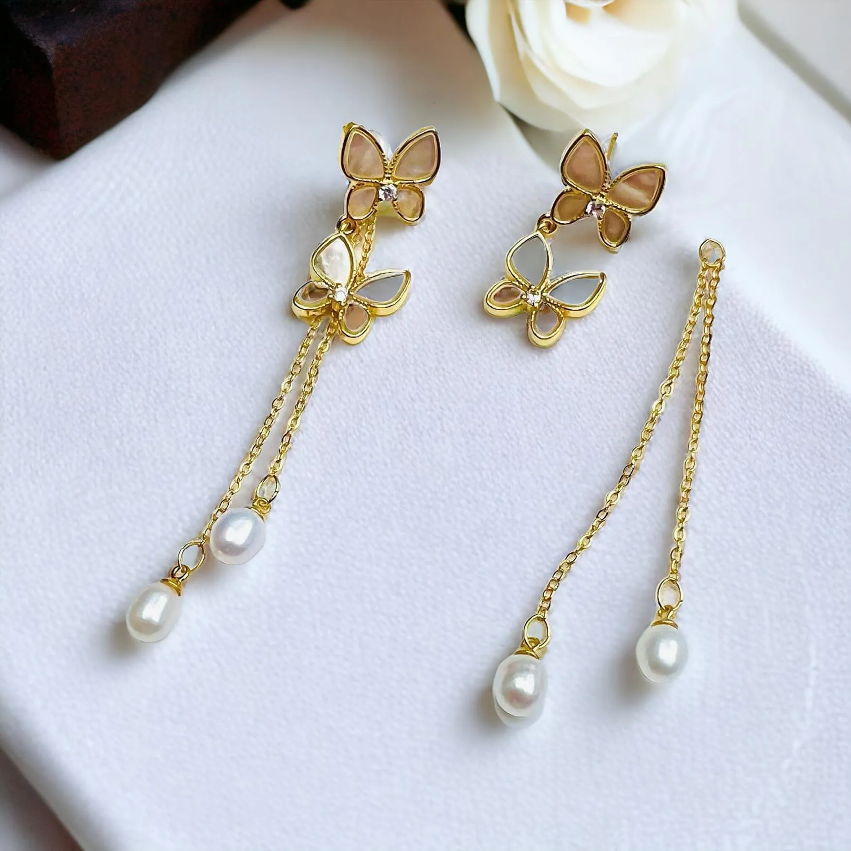 Detachable Butterfly Pearl Dangling Earrings