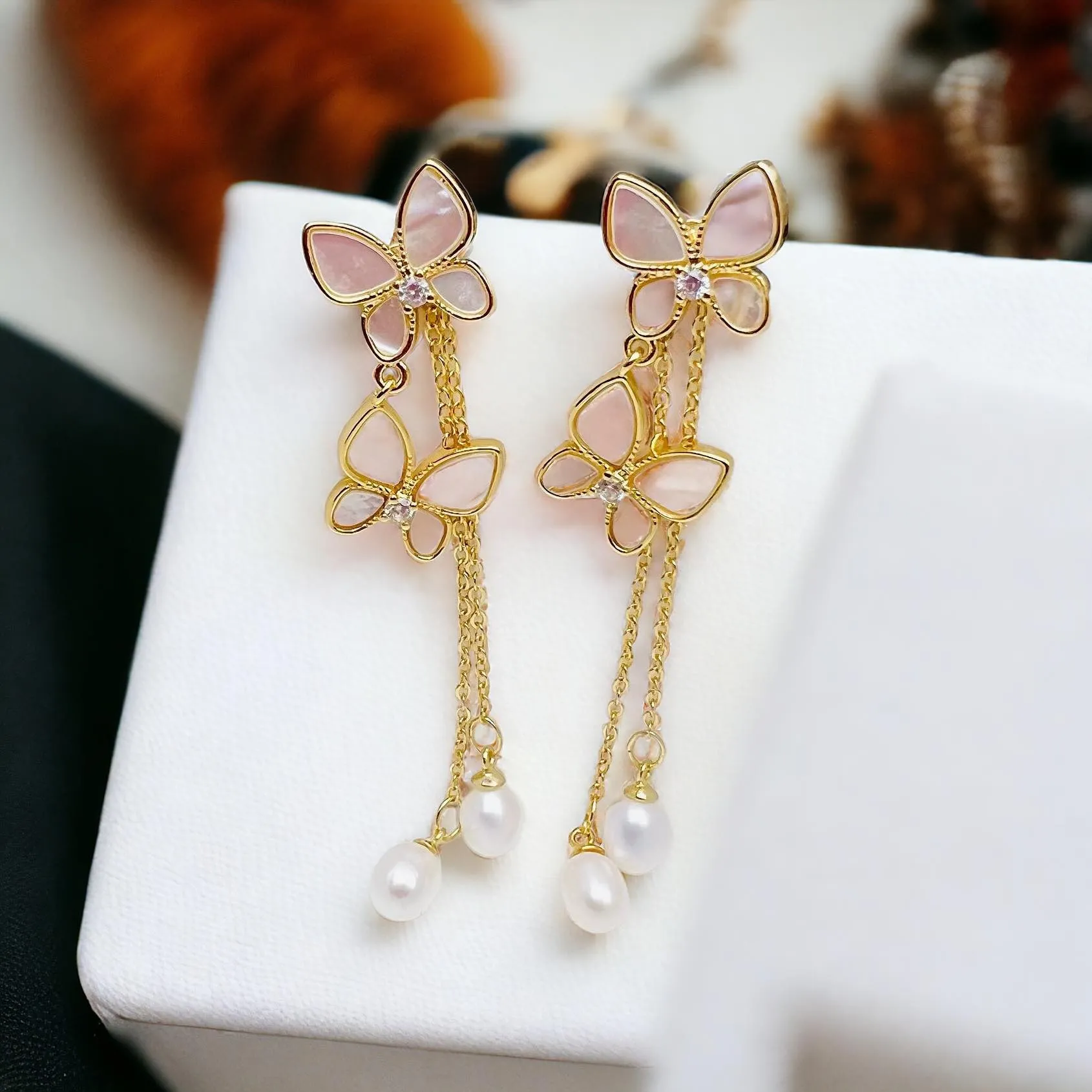 Detachable Butterfly Pearl Dangling Earrings