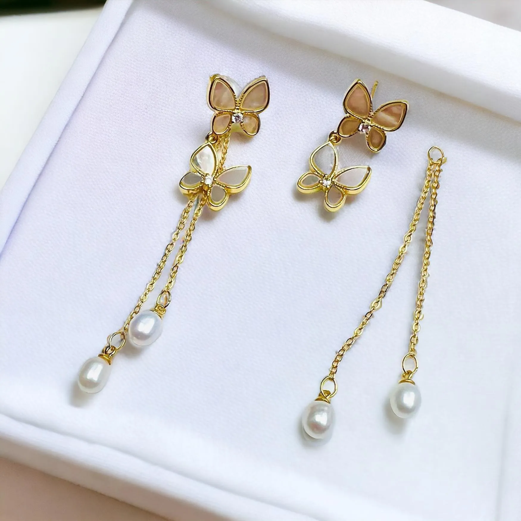 Detachable Butterfly Pearl Dangling Earrings