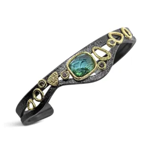 Double Cuff Green Tourmaline Bracelet with diamonds