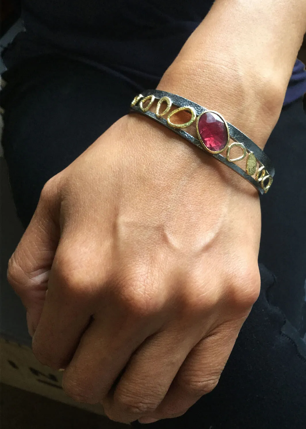 Double Cuff Rhodolite Bracelet