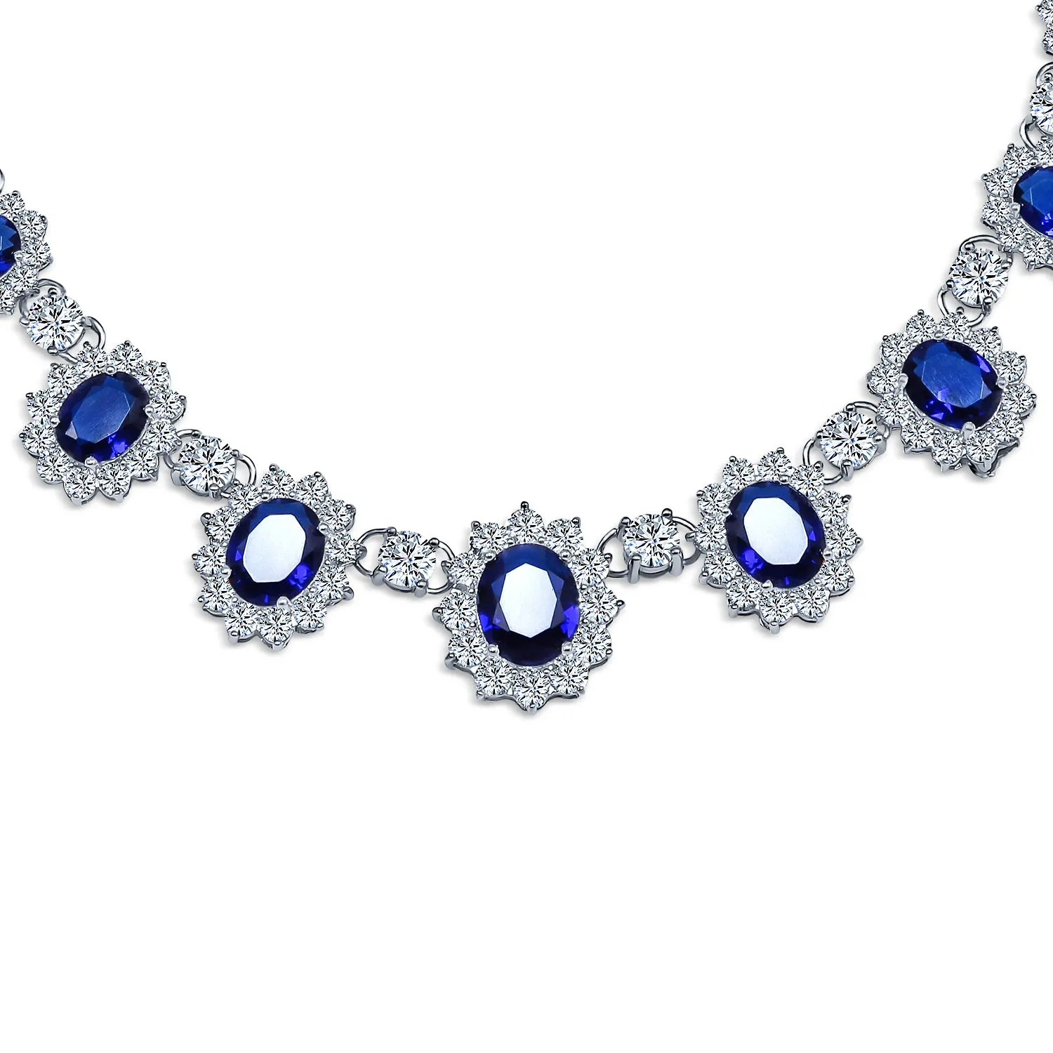 Elegant Vintage Bridal Jewelry Set Collar Necklace & Earrings Silver Plated