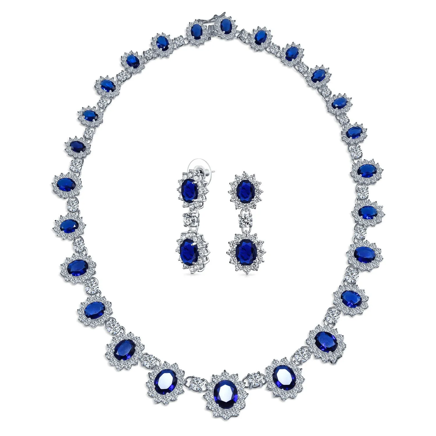 Elegant Vintage Bridal Jewelry Set Collar Necklace & Earrings Silver Plated