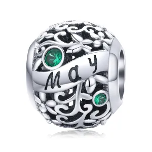 Emerald Birthstone May Charm 925 Sterling Silver