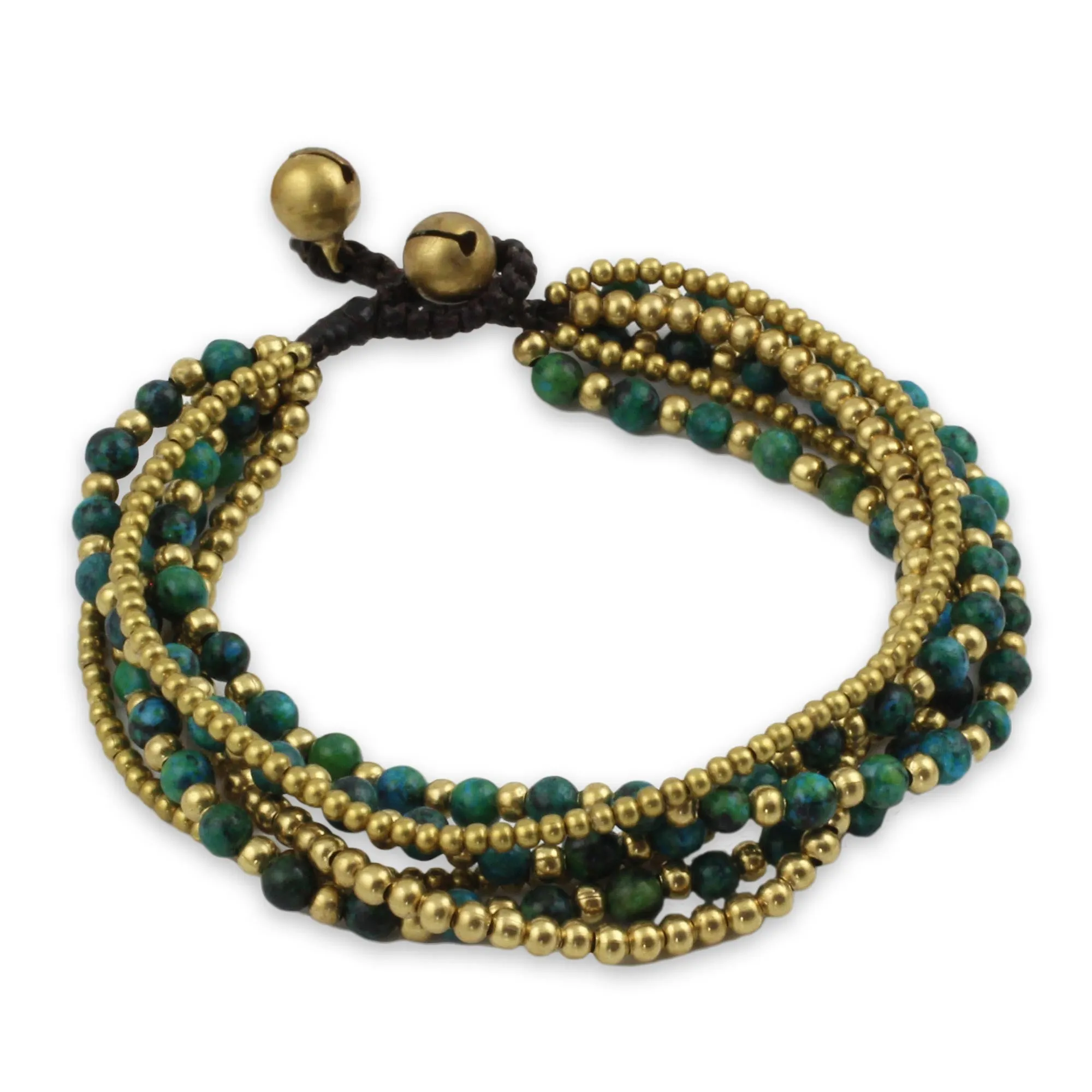 Evergreen Joy Brass and Serpentine Beaded Bracelet