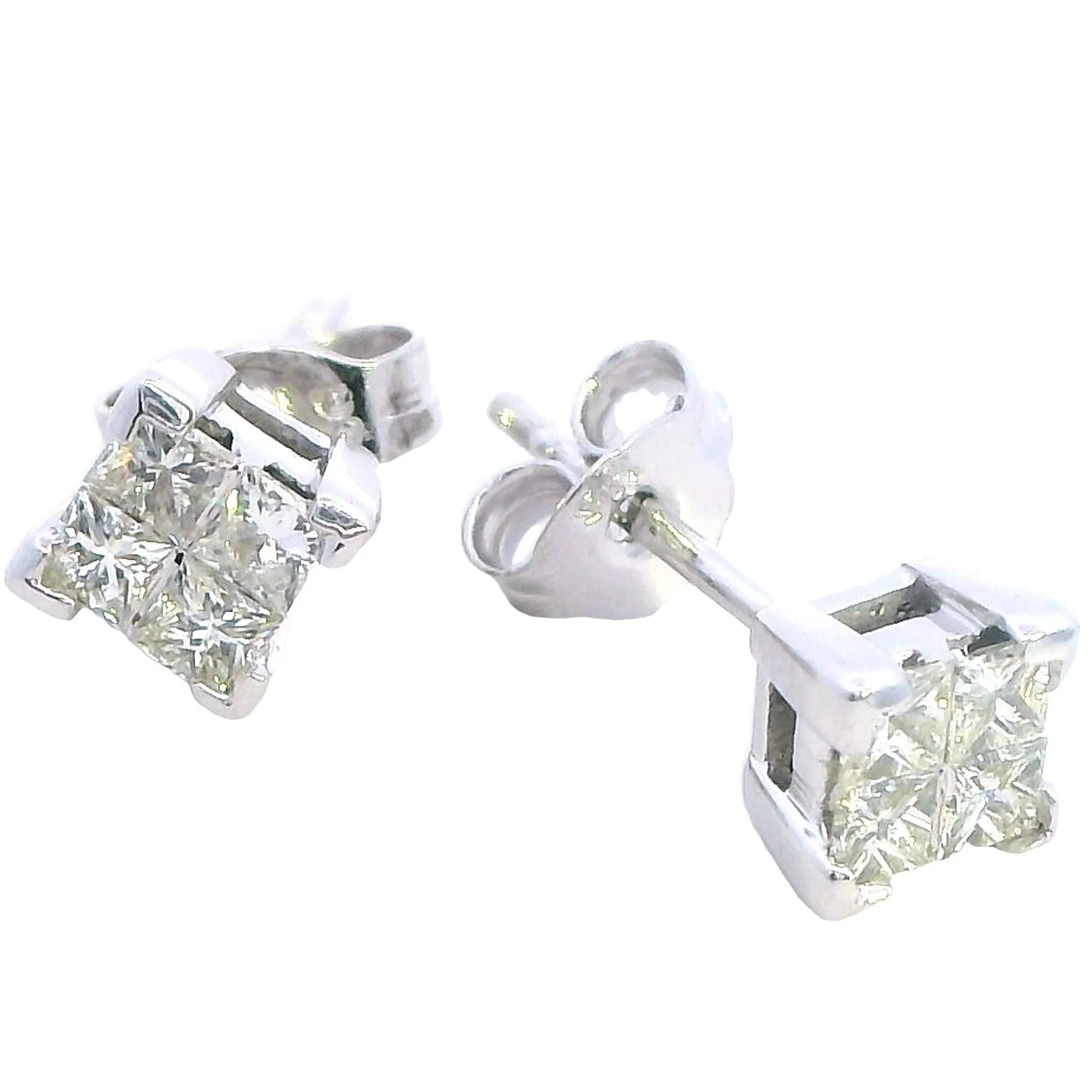 Exquisite 9K White Gold Princess Cut Diamond Stud Earrings