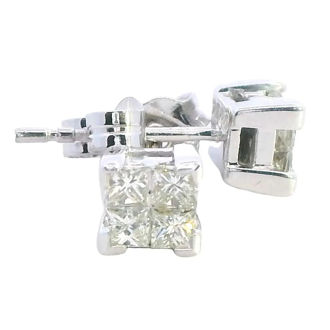 Exquisite 9K White Gold Princess Cut Diamond Stud Earrings