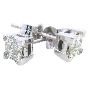 Exquisite 9K White Gold Princess Cut Diamond Stud Earrings