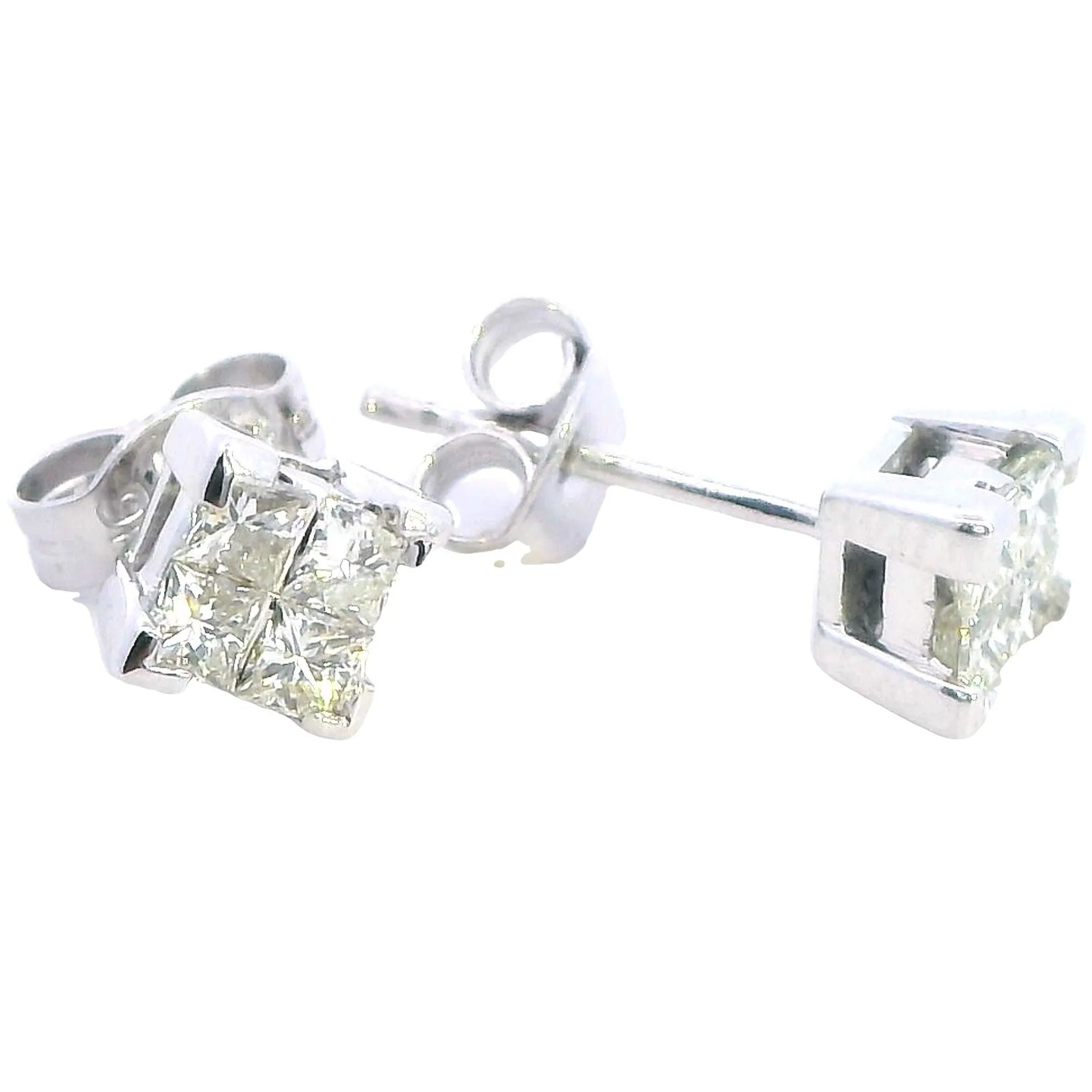 Exquisite 9K White Gold Princess Cut Diamond Stud Earrings