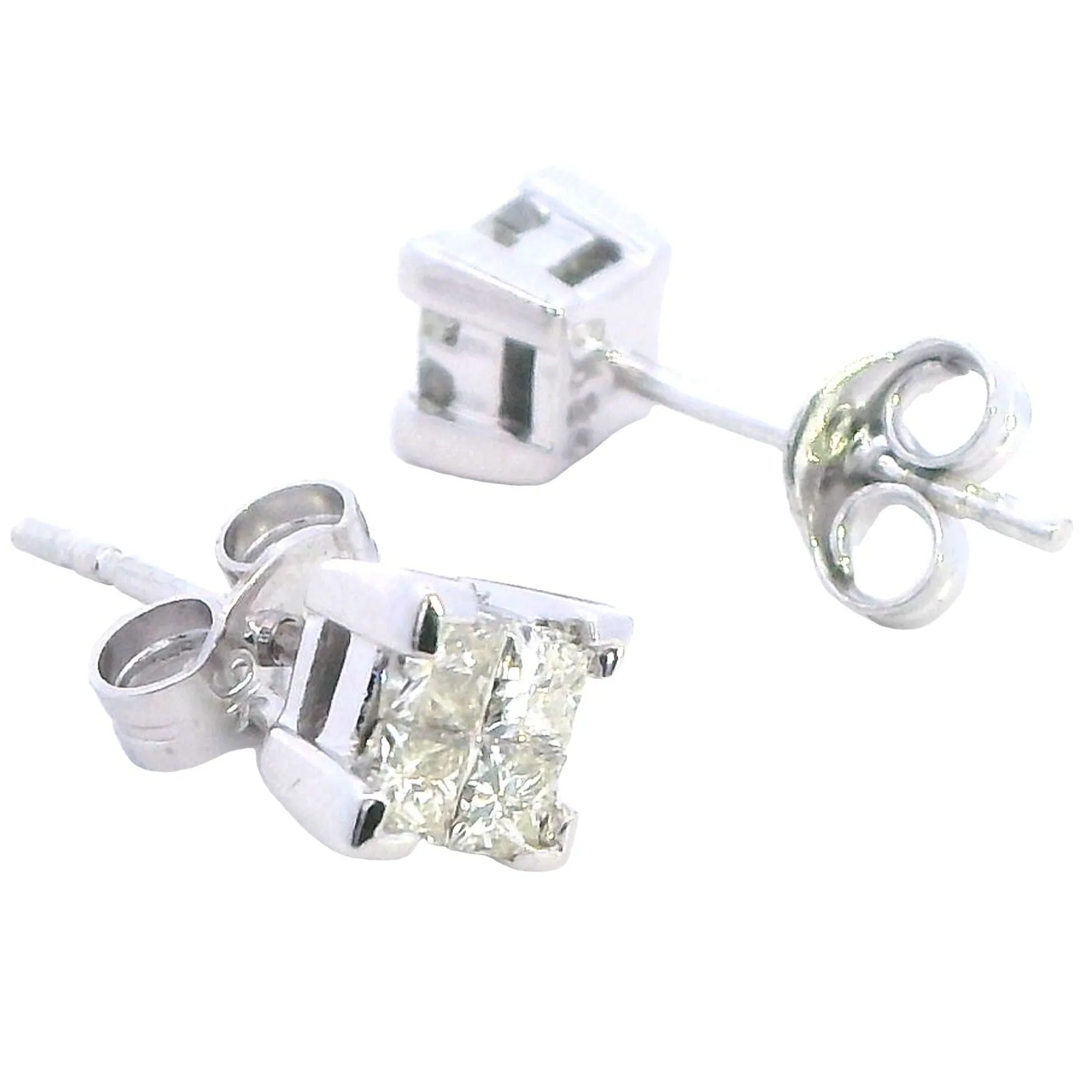 Exquisite 9K White Gold Princess Cut Diamond Stud Earrings