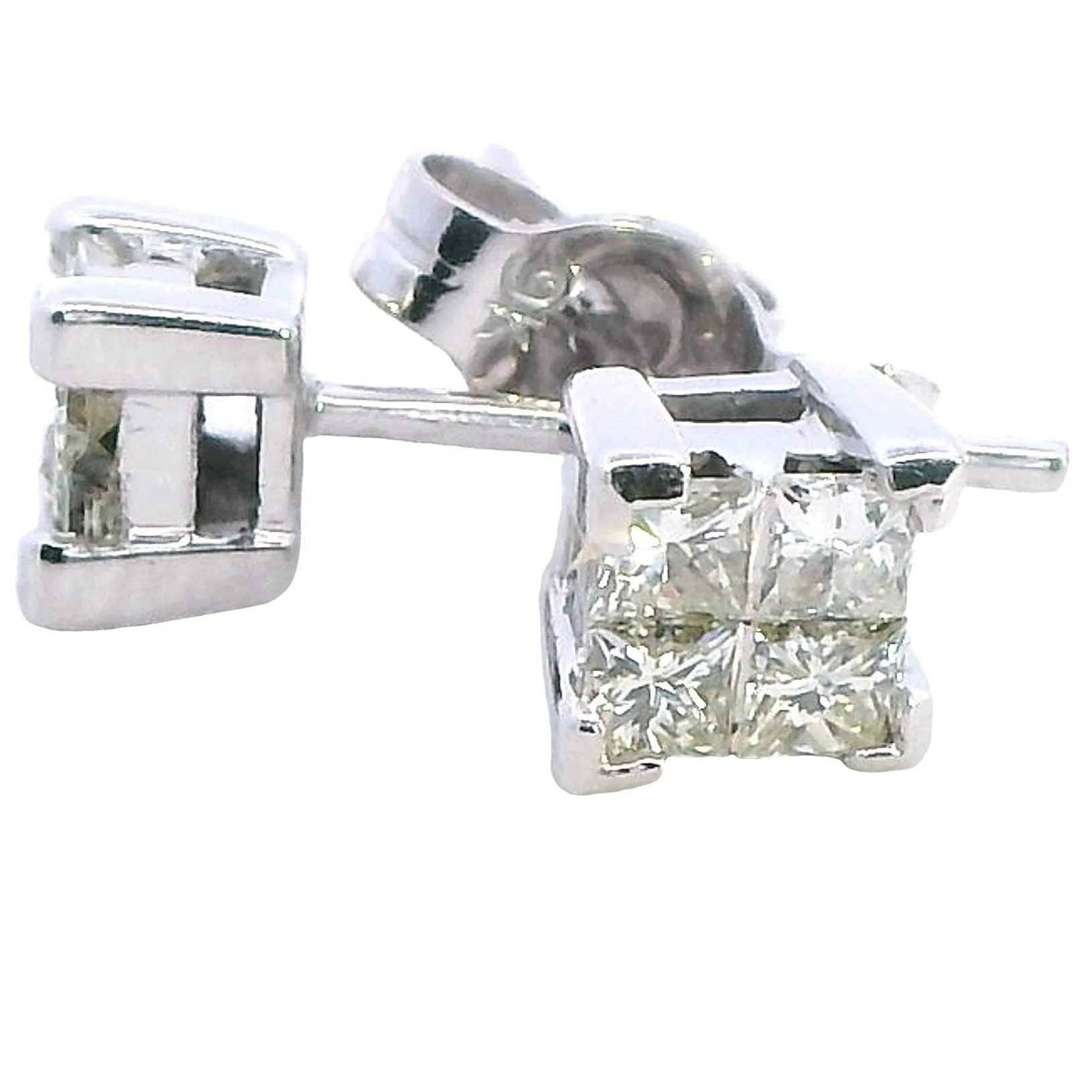 Exquisite 9K White Gold Princess Cut Diamond Stud Earrings