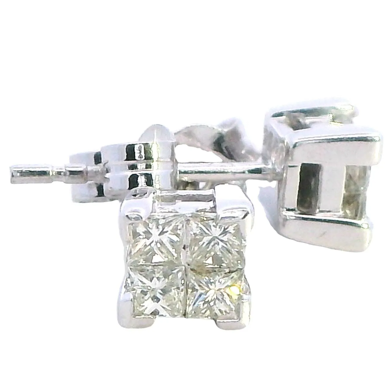 Exquisite 9K White Gold Princess Cut Diamond Stud Earrings