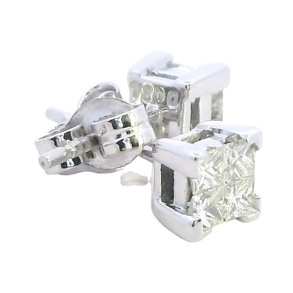 Exquisite 9K White Gold Princess Cut Diamond Stud Earrings