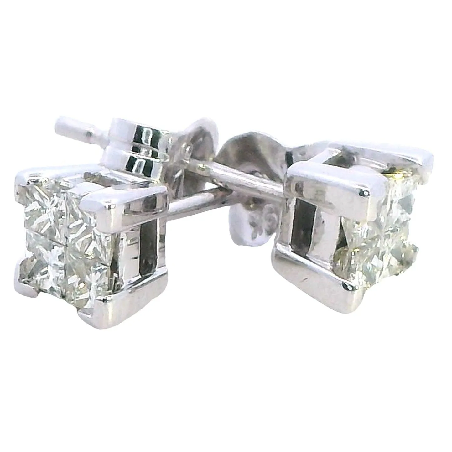 Exquisite 9K White Gold Princess Cut Diamond Stud Earrings