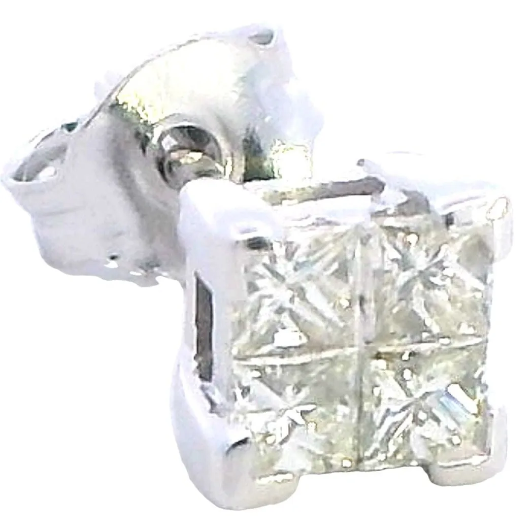 Exquisite 9K White Gold Princess Cut Diamond Stud Earrings