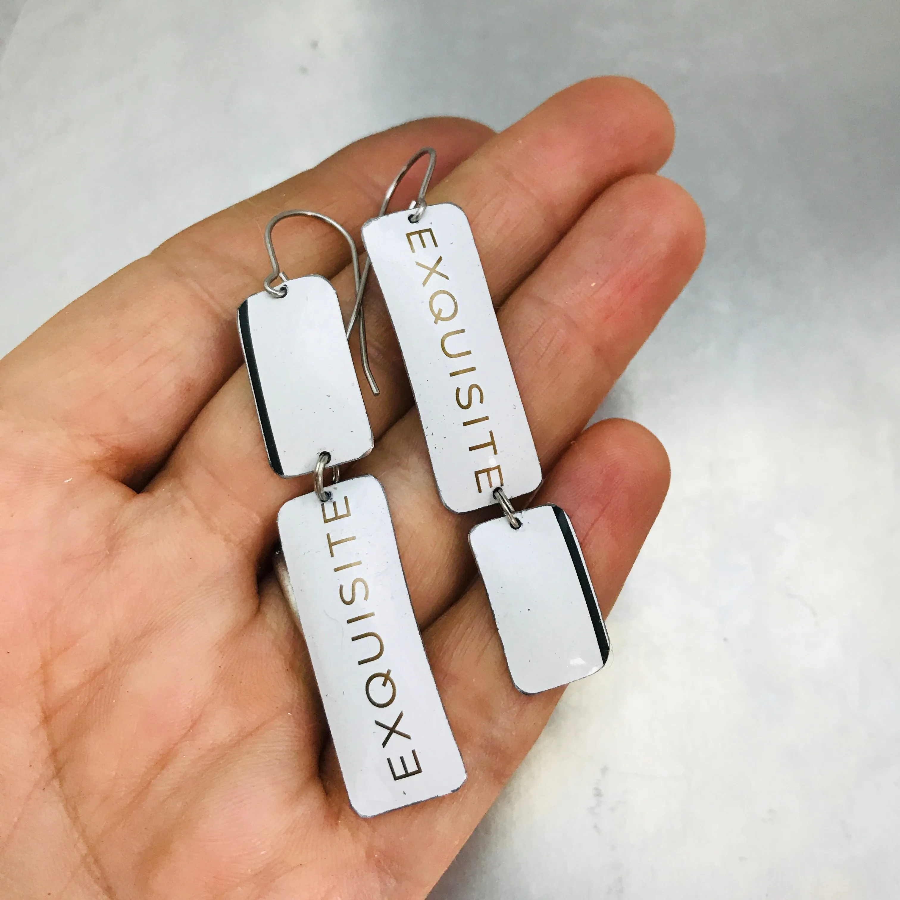 Exquisite Narrow Rectangle Zero Waste Tin Earrings