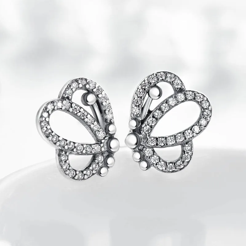 Exquisite S925 Sterling Silver Butterfly Stud Earrings for Women