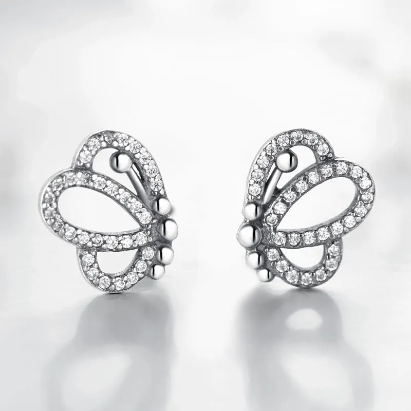 Exquisite S925 Sterling Silver Butterfly Stud Earrings for Women