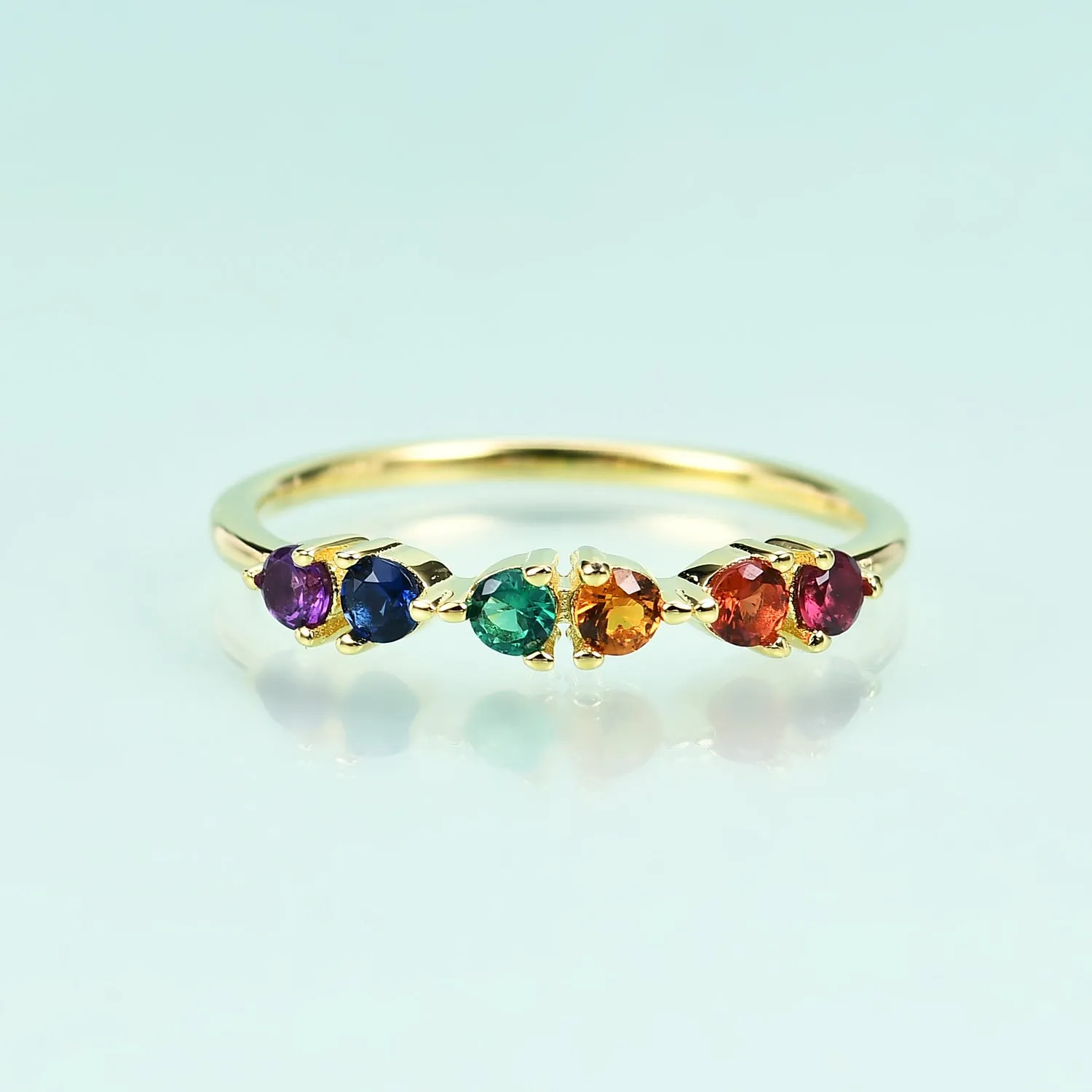 Fashionable 14k Gold Plated on S925 Sterling Silver Inlaid Color Gemstone Row Ring for Women