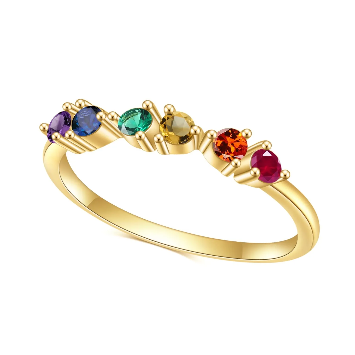 Fashionable 14k Gold Plated on S925 Sterling Silver Inlaid Color Gemstone Row Ring for Women