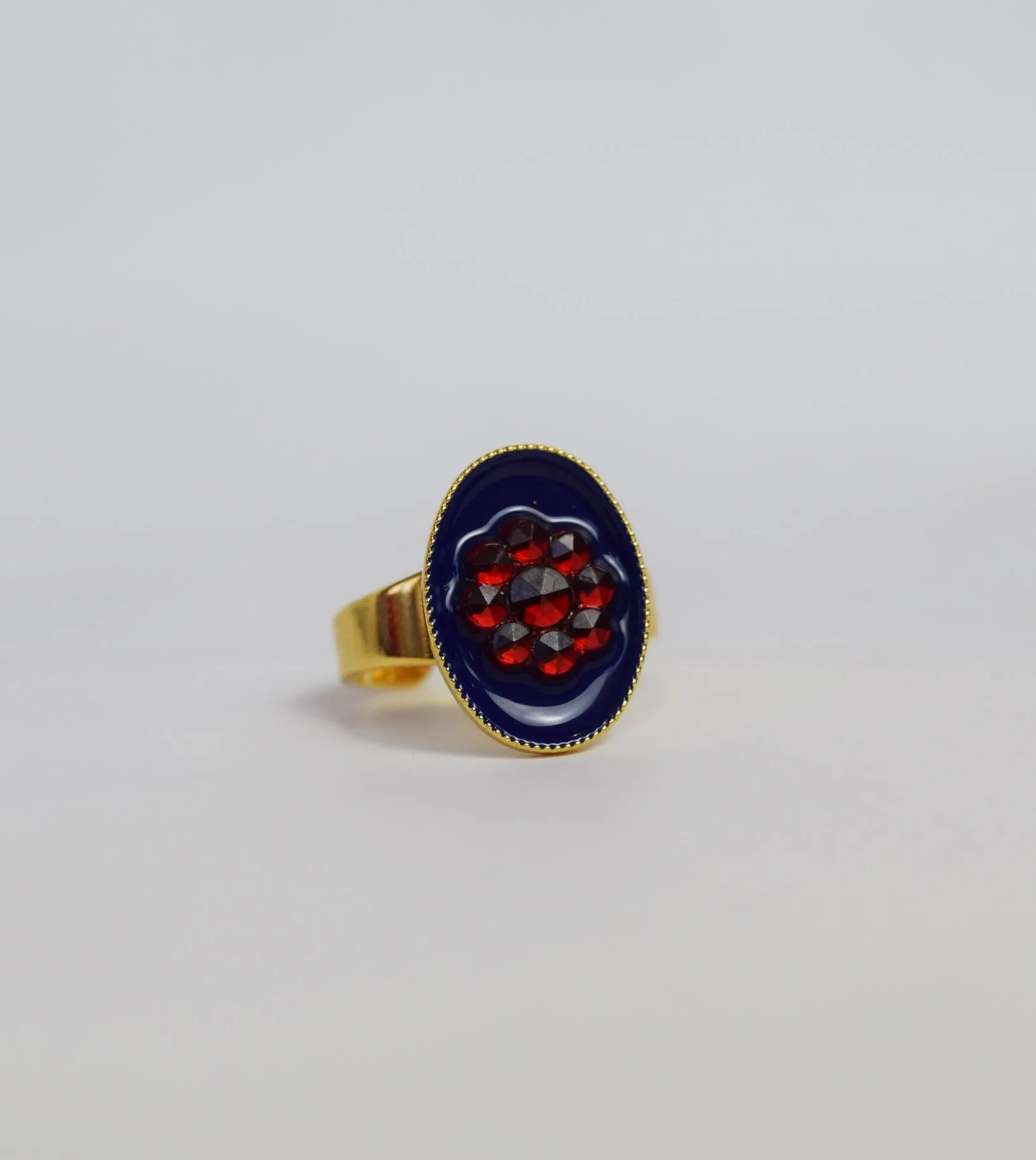 Faux "Enamel" ring with Red Flower