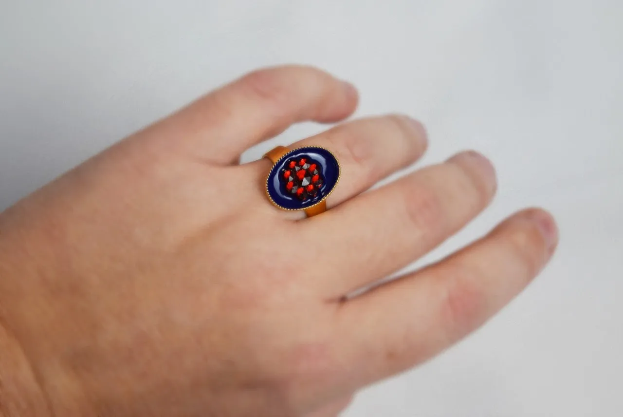 Faux "Enamel" ring with Red Flower