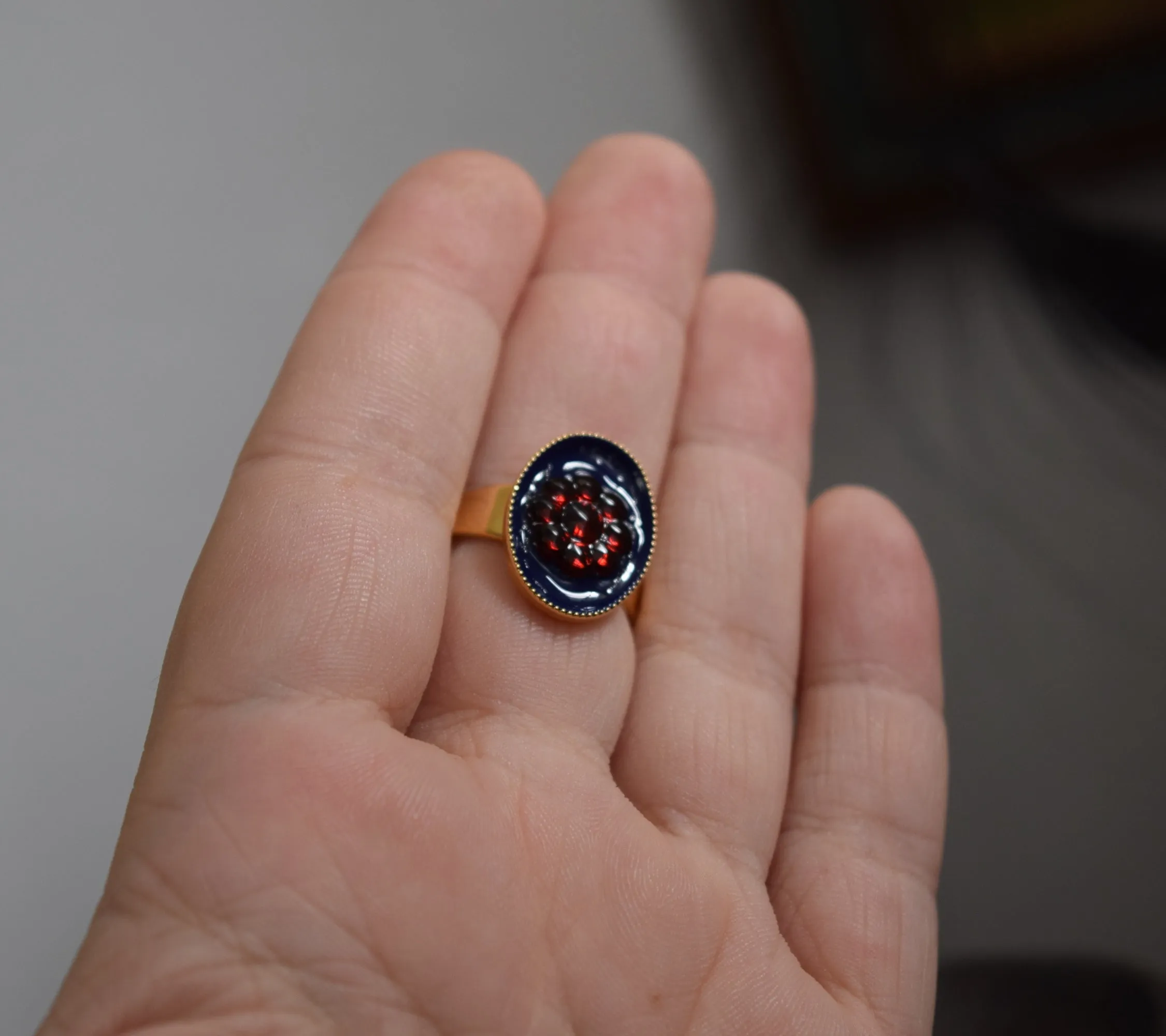 Faux "Enamel" ring with Red Flower