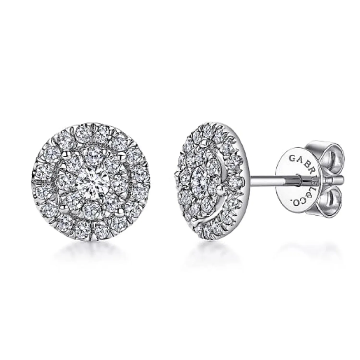 Gabriel & Co. Pave Set Diamond Halo Round Cluster Earrings