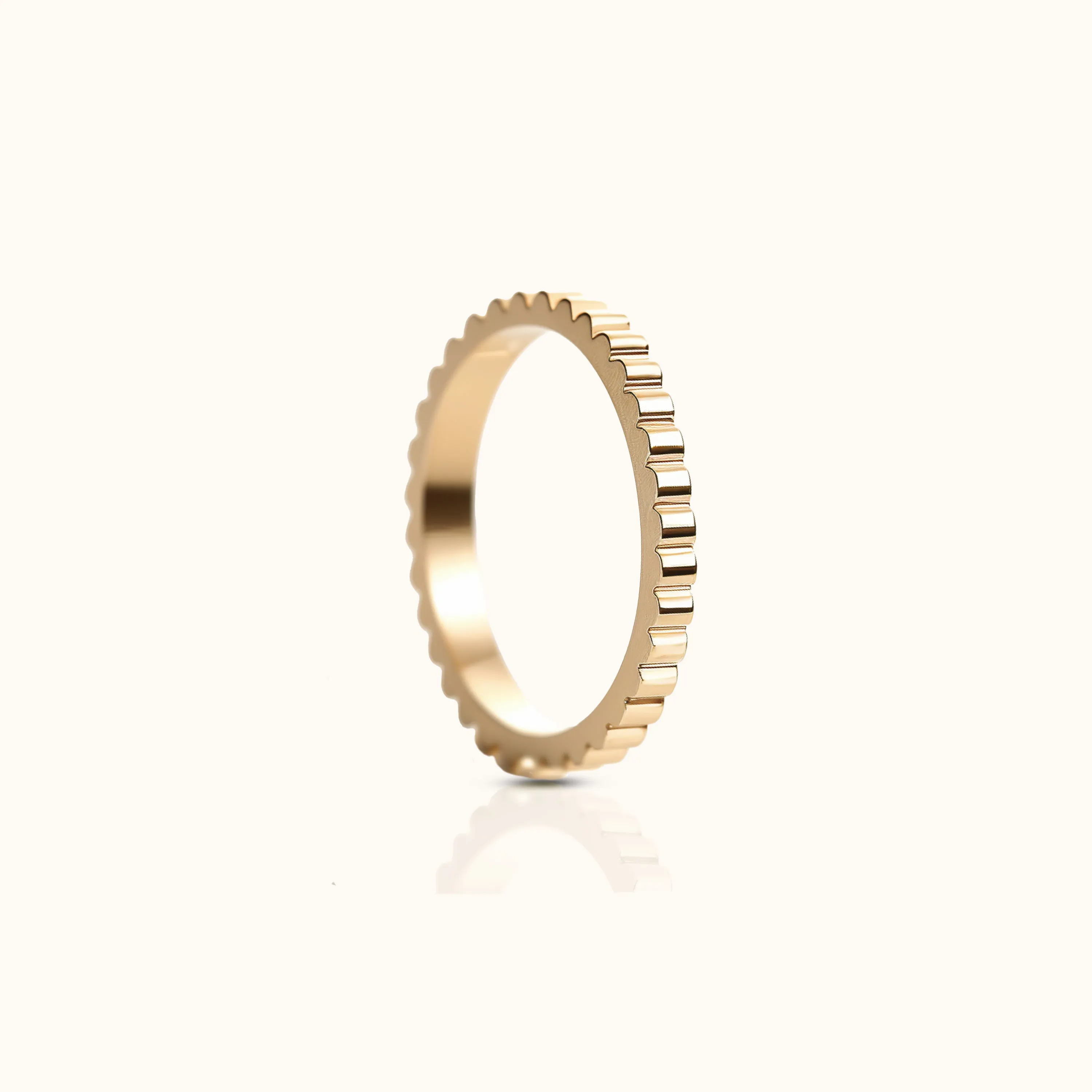 Gear Band Titanium PVD Gold Ring