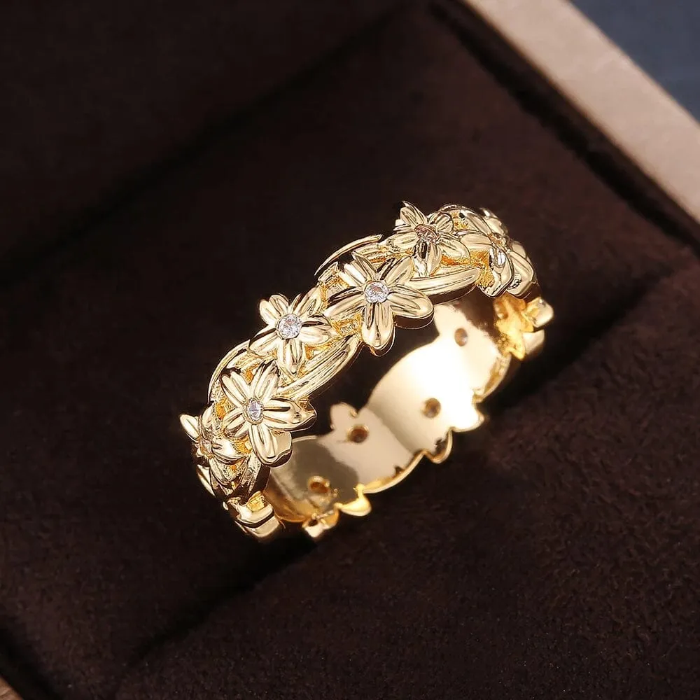 Genuine Flower Shaped Gold Grace Ring