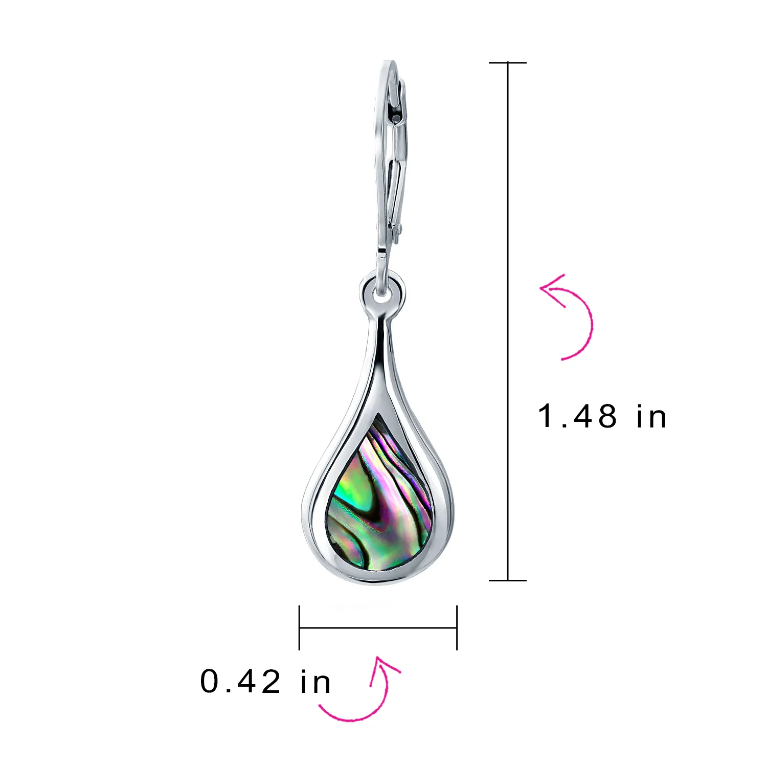 Geometric Iridescent Abalone Shell Teardrop Dangle Earrings Sterling Silver