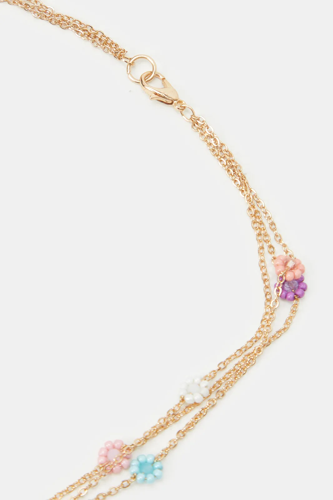 Girls Gold Floral Pearls Necklace & Bracelet Set (2 Piece)