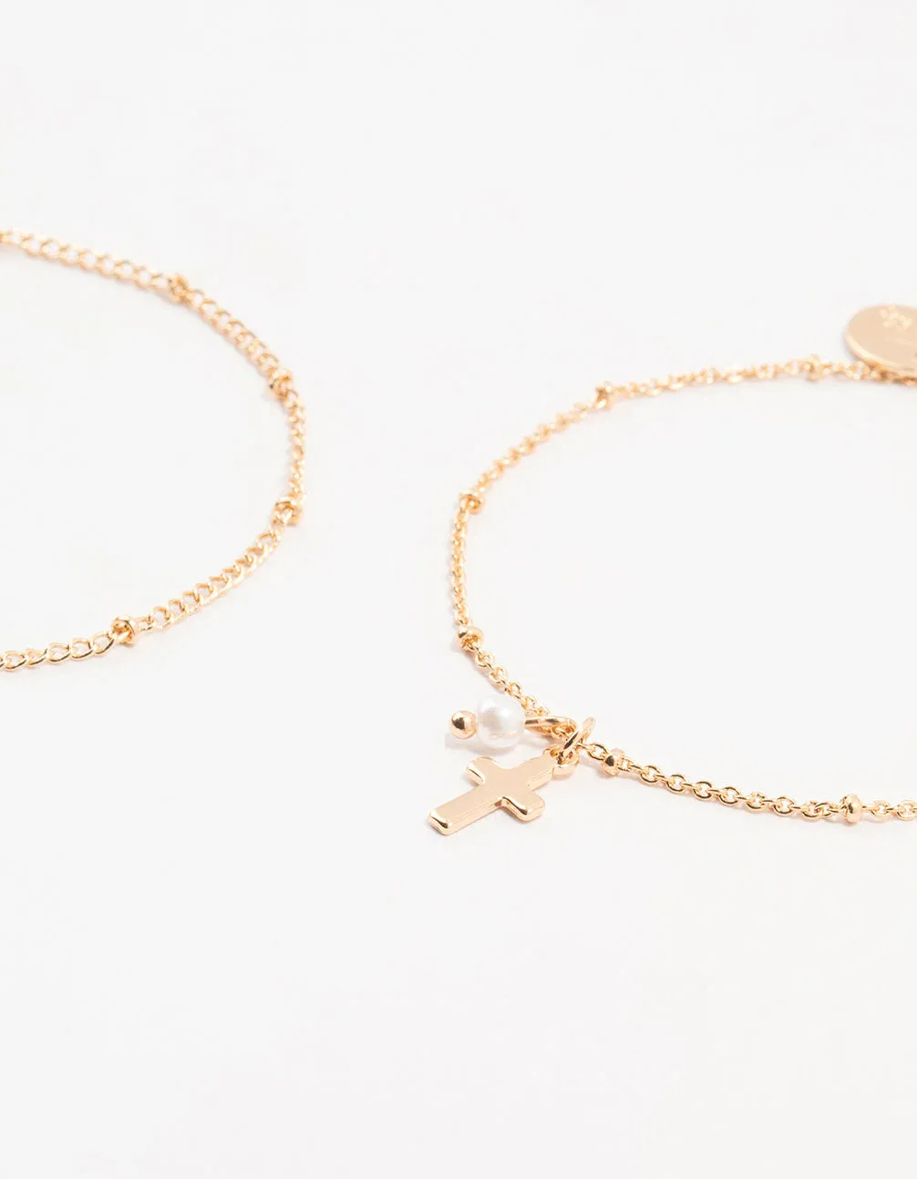 Gold Ball & Diamante Cross Bracelets 2-Pack