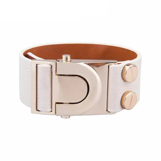 Gold Color Top Layer Leather With Crystal Bracelet