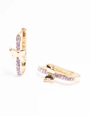 Gold Diamante Butterfly Oval Huggie Earrings