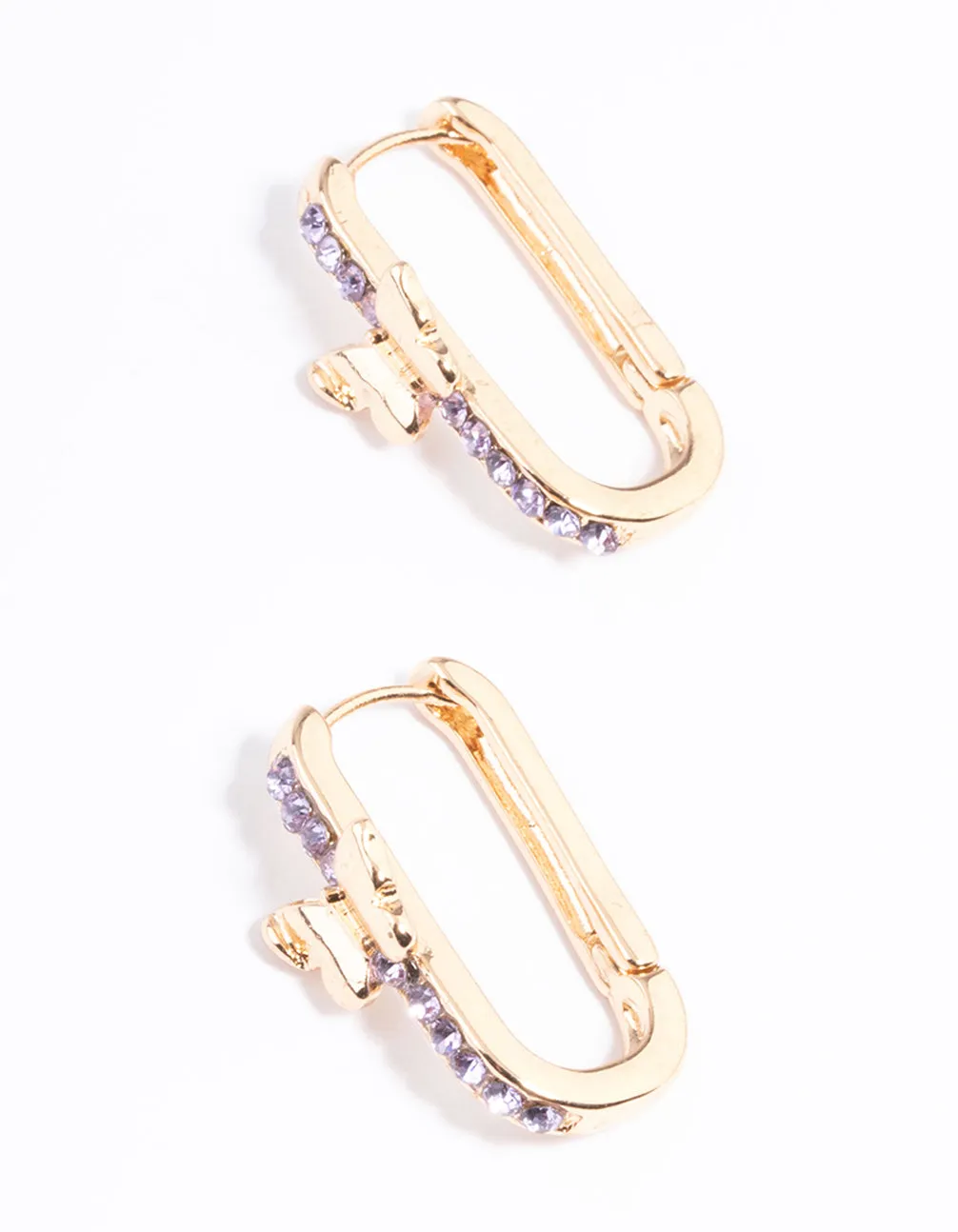 Gold Diamante Butterfly Oval Huggie Earrings