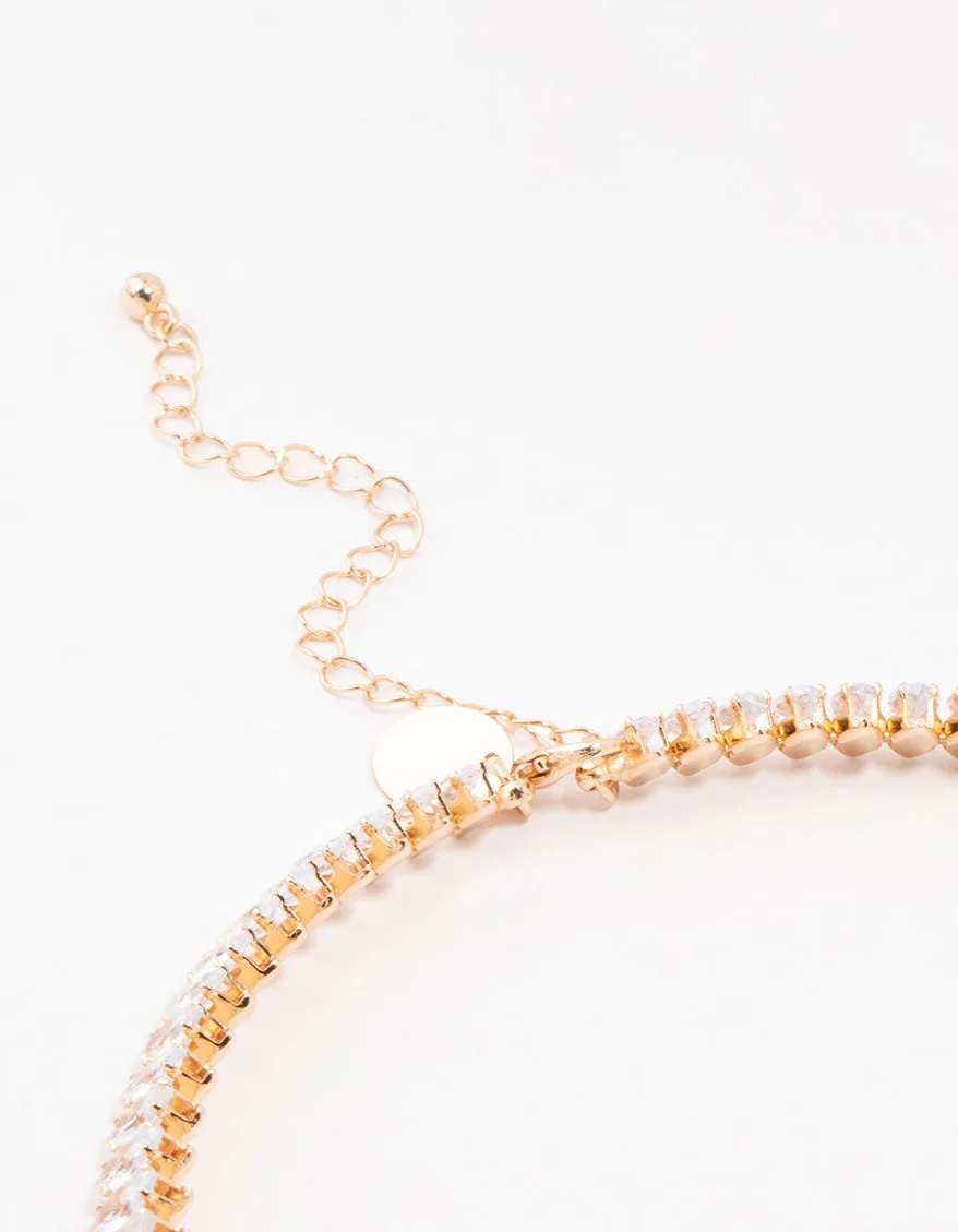 Gold Marquise Cubic Zirconia Stone Choker Tennis Necklace