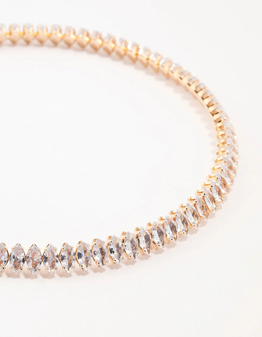 Gold Marquise Cubic Zirconia Stone Choker Tennis Necklace