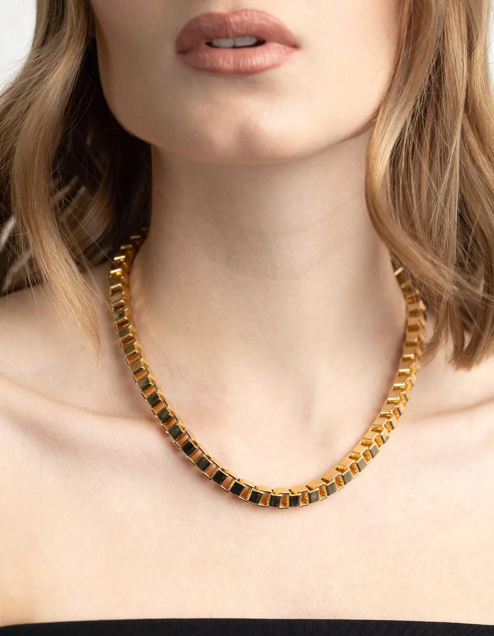 Gold Plated Chunky Box Chain Necklace