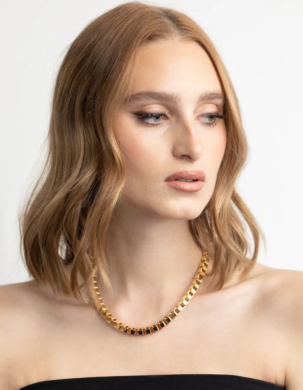 Gold Plated Chunky Box Chain Necklace