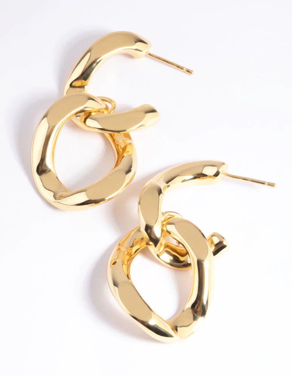 Gold Plated Curb Chain Drop Earrings