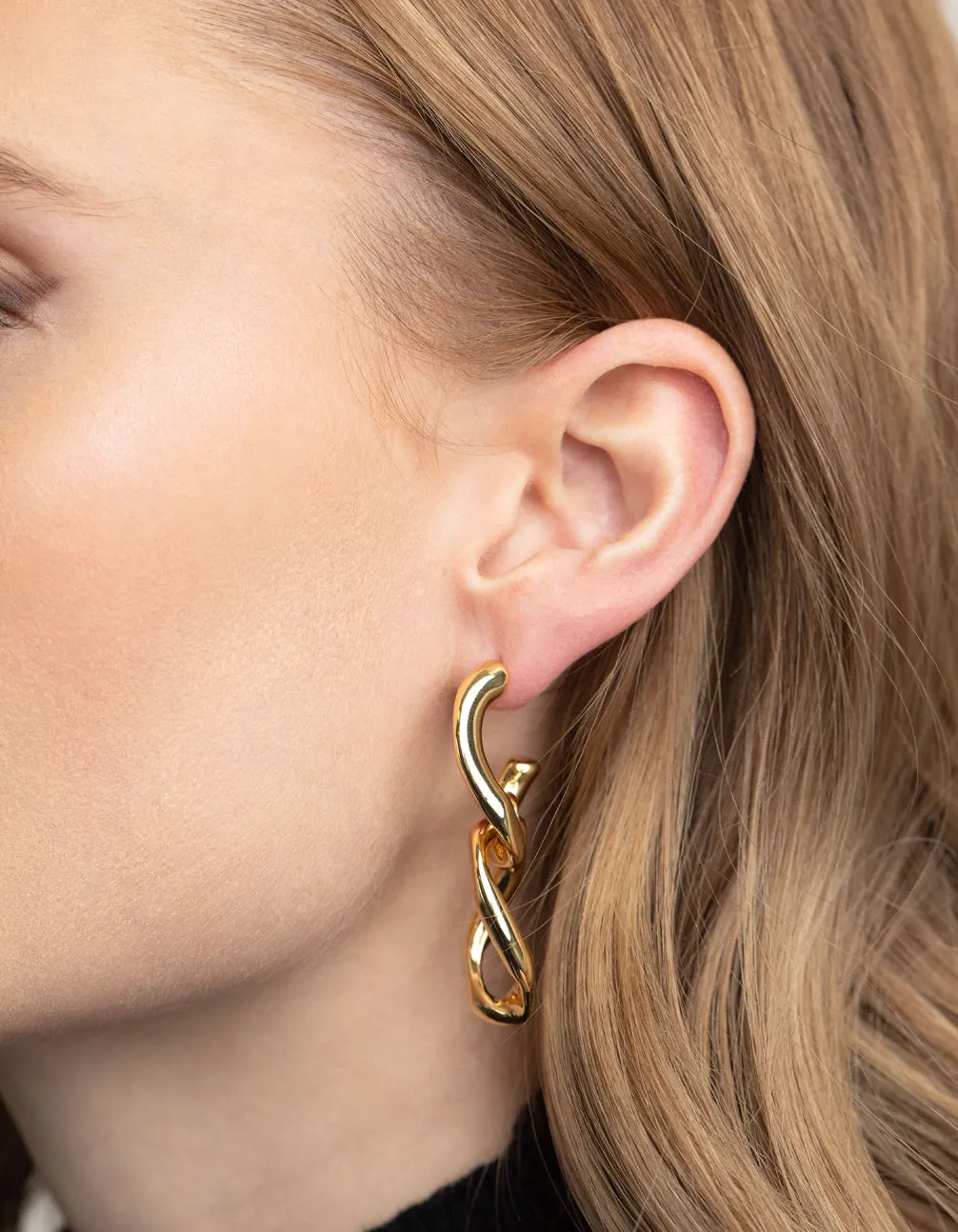 Gold Plated Curb Chain Drop Earrings