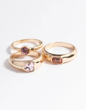 Gold Statement Signet Stone Ring Pack