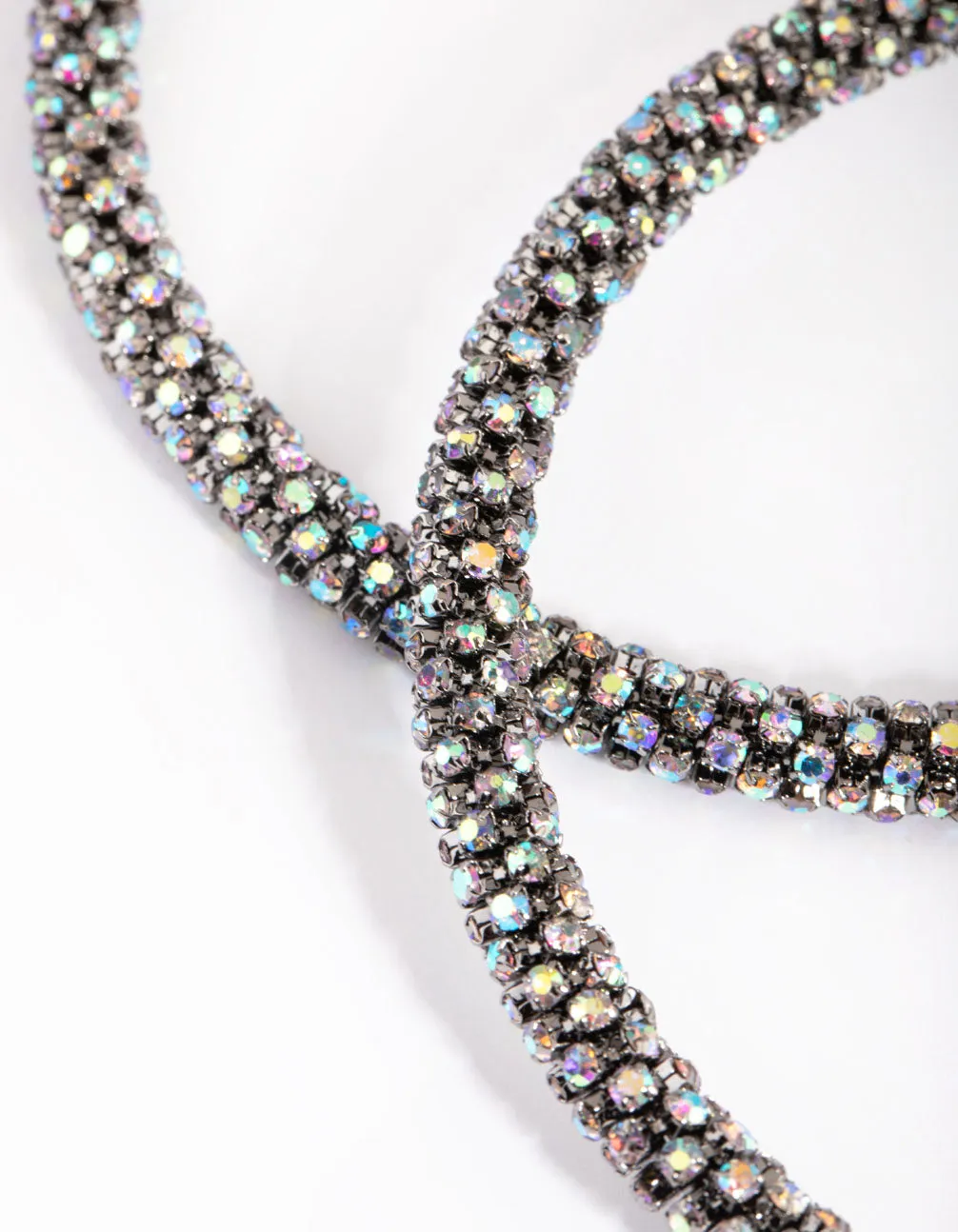 Gunmetal Diamante Hoop Earrings