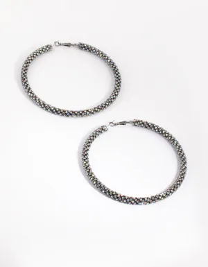 Gunmetal Diamante Hoop Earrings