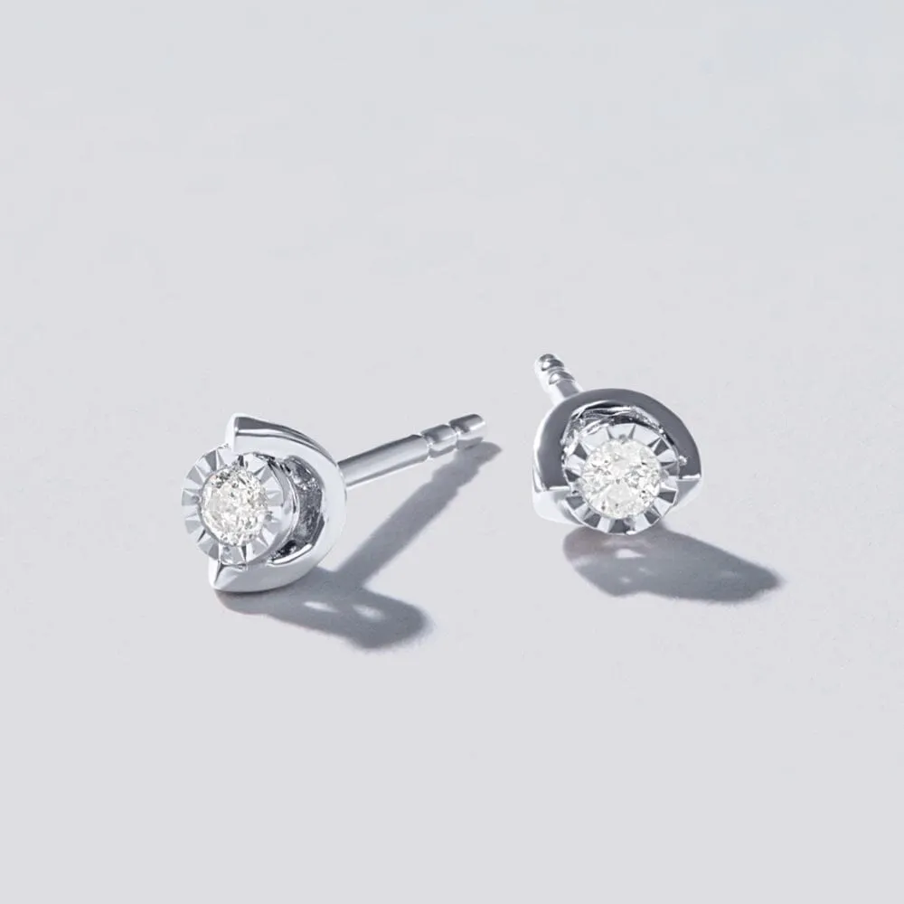 Halo Stud Earrings with 0.05ct of Diamonds in Sterling Silver