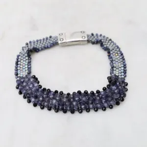 Hand Woven Soft Bracelet of Iolite & Black Spinel