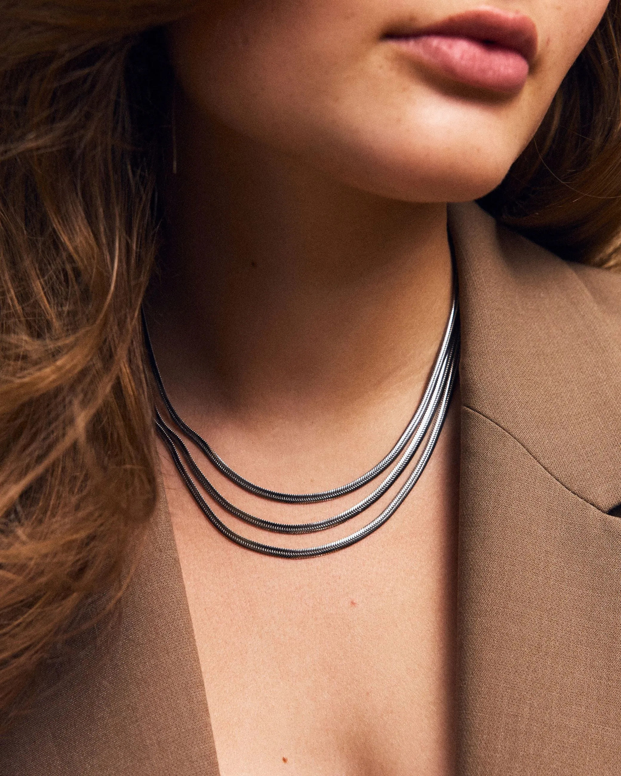 Herringbone Triple Necklace Steel